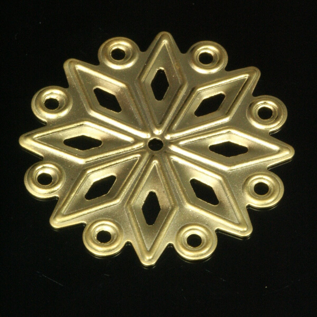 2 pcs  32mm gold plated textured star shape brass gold plated brass with 8 loop 438