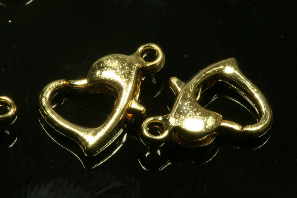 10.5mm heart shape gold plated alloy lobster claw clasps 752