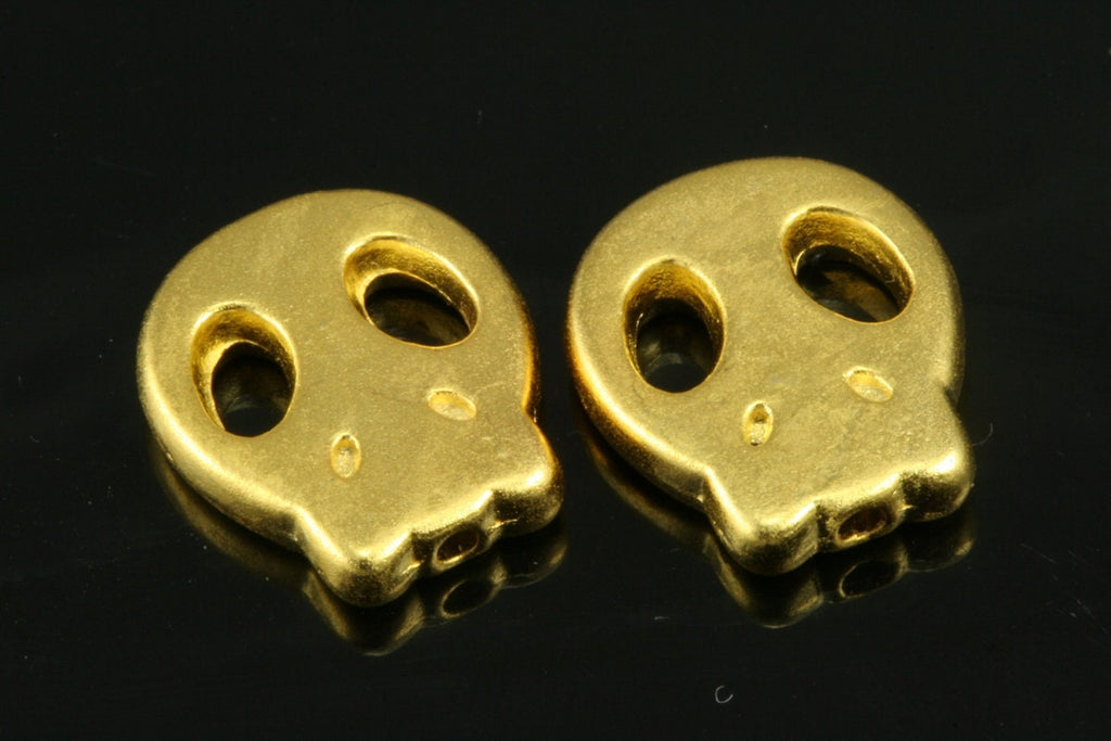 3 pcs  gold plated Skull spacer 15x13x3mm (hole 1,2mm) Skull Findings spacer bead bab1.2 356