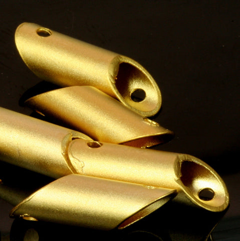 6 pcs  6x19mm (4,5mm hole) gold plated brass diagonal cut tube finding connector charm pendant ttt619-503