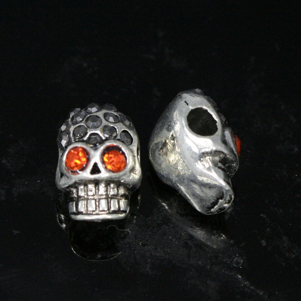 Skull spacer ,silver plated  ,2 pcs 14mm (hole 3.5mm) Skull Findings spacer bead bab OZ355