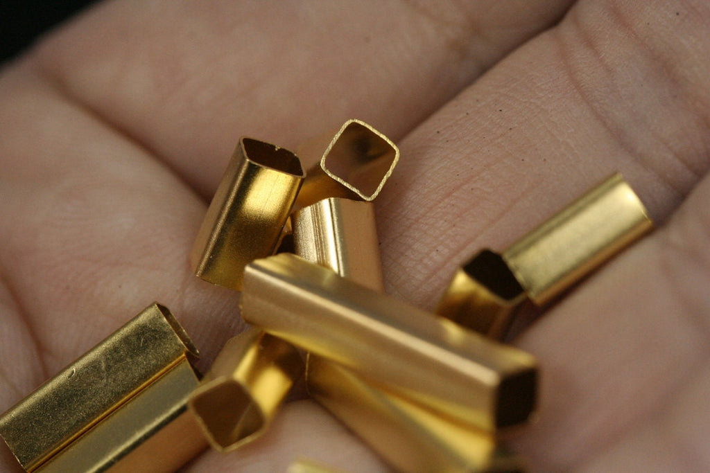 24 pcs  4x12mm ( 3,6mm hole) gold plated brass square tube finding charm 915-12
