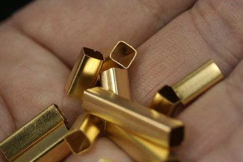 20 pcs  4x16mm ( 3,6mm hole) gold plated brass square tube finding charm 915-16