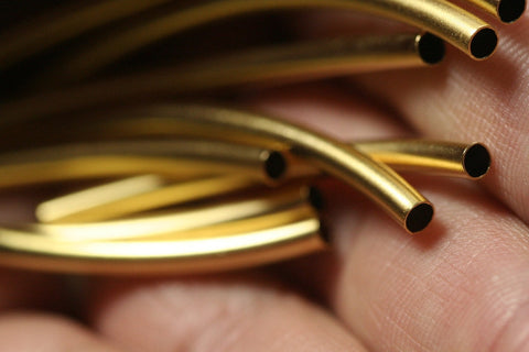 10 pcs  3x30mm (2.6mm hole) gold plated brass curved tube finding charm pendant 917-30