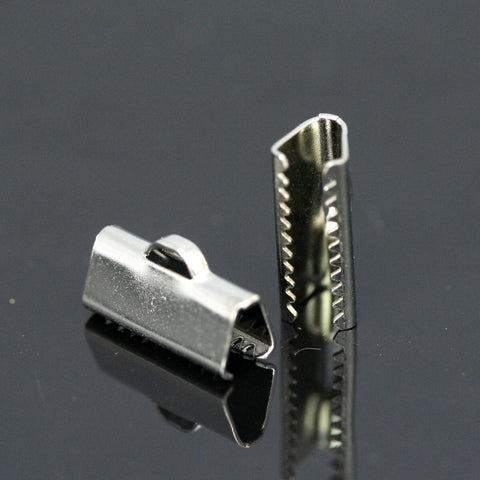 ribbon crimp end, 30 pcs 6x14mm nickel plated ribbon crimp ends, ribbon crimp ends cap, with loop findings N123 1780