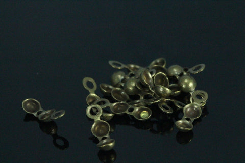 clam shell knots cover terminators-100 pcs 4x13mm brass ball crimp bead tips-  antique yellow tone findings CS4B-14 1919
