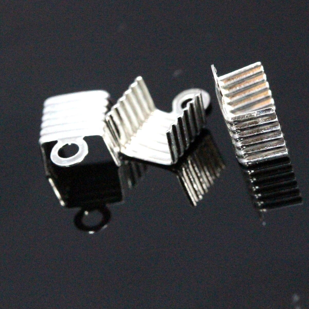 leather crimps end tip 100 pcs silver plated brass fold over cord end tips findings (5 mm) CSS7S-24 1931S