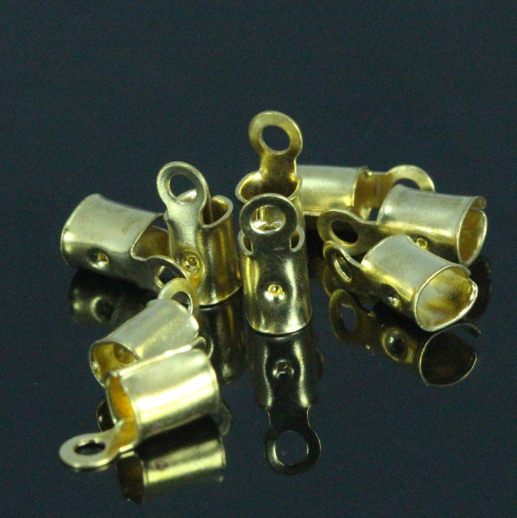 100 pcs raw brass fold over cord end tips findings leather crimps end tip (4mm) CSS5R-24 1917
