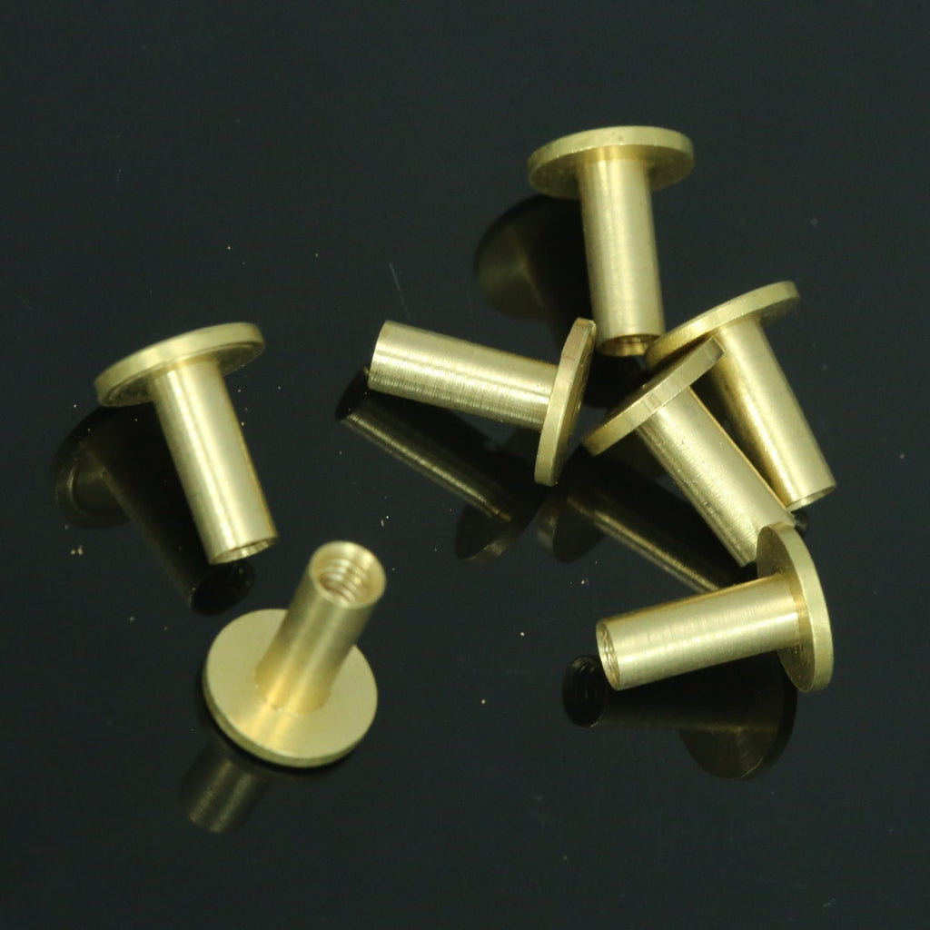 Chicago screw / concho screw, 9x11mm raw brass studs, screw rivets, 1/8" bolt CSC10 044