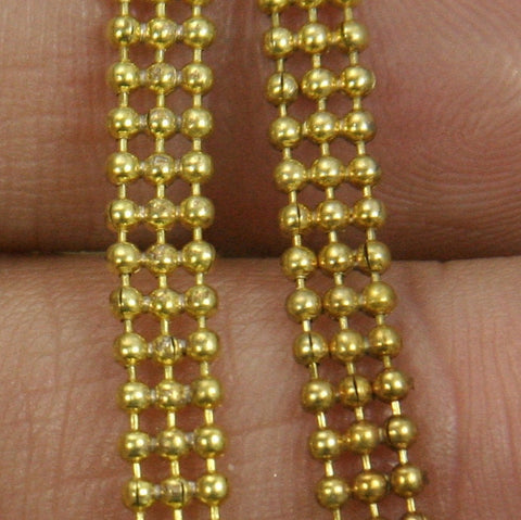 Three strands soldered 1,5 mm 15 gauge raw brass ball chain z039