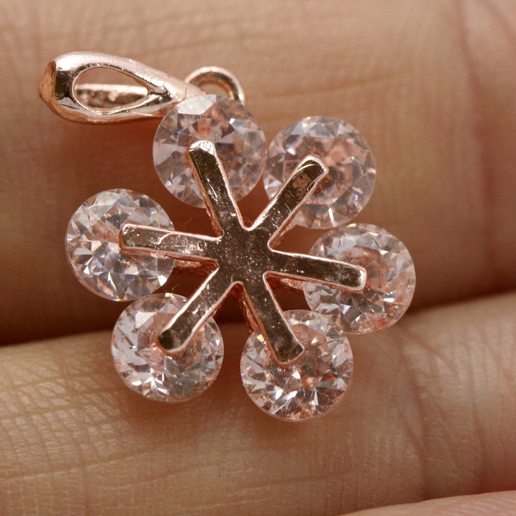Snowflake flower shape with Rhine stones finding 1 pc rose gold plated brass charm pendant  20x14mm 1361