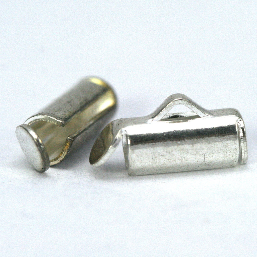 6 pcs 4x10mm round tube with fold-in ends, 2mm inside diameter. end bar, silver plated brass, 1344S rtwf