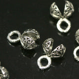 Fold Over Crimp Heads, 9x5mm Silver Plated brass, Bead Knot Tip Cover Ends 310S-7 306